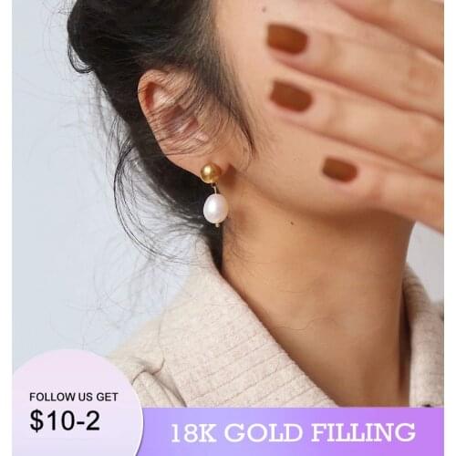 18KGF 100% Natural Pearl Women Stud Earrings Piercing Jewelry For Female Drop shipping