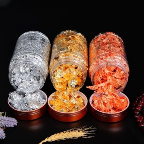 1 Bottle Decorative Gold Leaf Flakes Silver Rose Gold Foil Paper Gilding DIY Nail Art Painting Material Decor Party Supplies