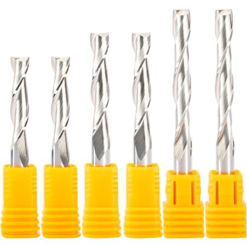 1pc 6 8 10mm SHK Wood cutter CNC Router Bits 2 Flutes Spiral End Mills Double Flute Milling Cutter Spiral PVC Cutter