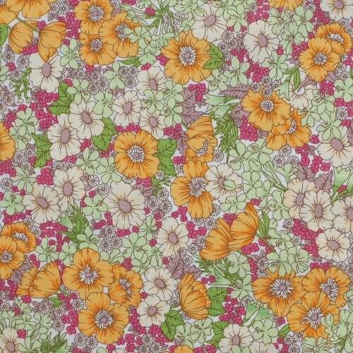 1 Yard Cotton Poplin Fabric for Sewing Patchwork, Dress, Cloth, Bedding - Small flowers(Yellow) (width=140cm)
