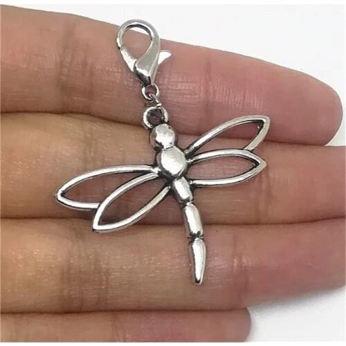 3 Pcs Antique Silver Color Dragonfly Clip on Charm, Dragonfly Zipper Pull, Animal Jewelry