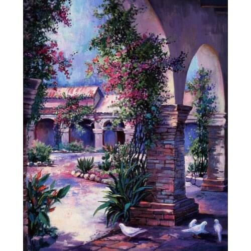 Free shipping Mediterranean sea flower pink pillars landscape oil painting canvas prints on canvas wall art decoration picture