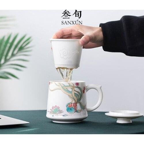 Thirty years Baichuan tea cup ceramic cover filter Office Mug household tea separation personal cup