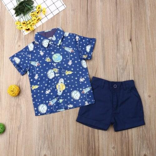 Toddler Kids Baby Boy Gentleman Shirt Single Breasted Tops+Button Shorts Clothes Outfits Casual Cartoon Suit