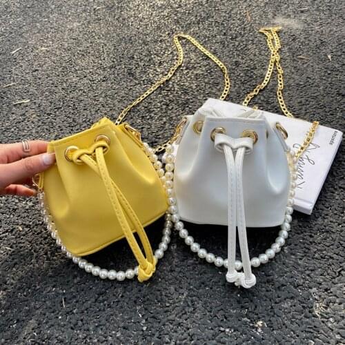 Designer Products 2021 Fashion New Design Simple Mini Bucket Bag Korean Texture Of Foreign Womens Bag Pearl Shoulder Handbag