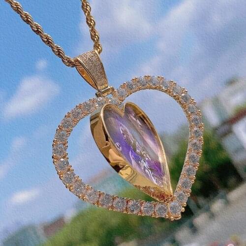 12 PCS Hip Hop Heart Bling Double Sides Rotating Sublimation Necklace Sublimation Jewelry Necklace