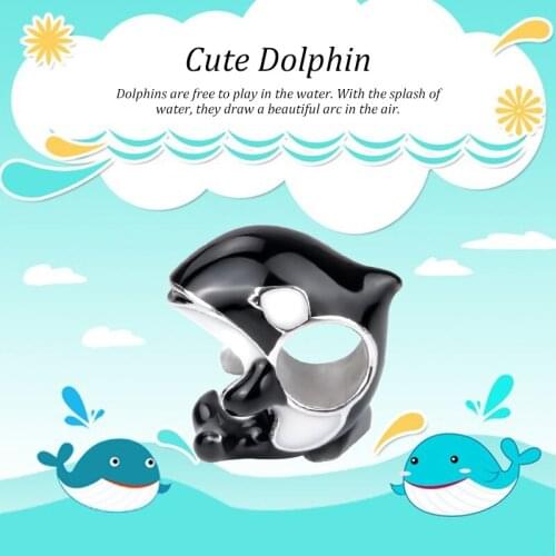 Fine Black Enamel Charms Dolphin Silver 925 Charms Animal Beads Fit Original European Bracelets for Woman 2020 Jewelry Gift