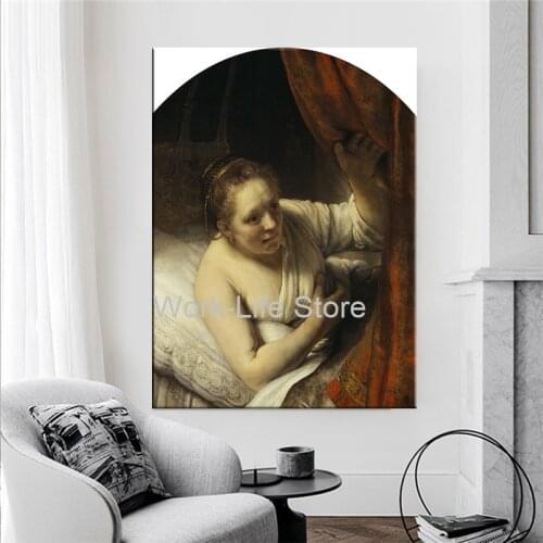 Rembrandt Harmenszoon van Rijn Famous Master Artist “A Woman In Bed” Canvas Painting Poster and Print for Room Decor Wall Art