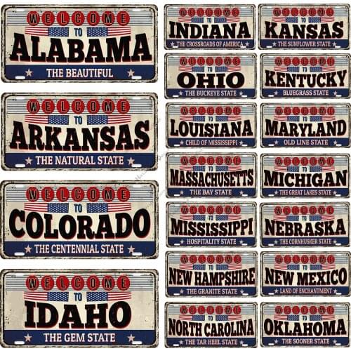 Welcome Rusty Metal Plate State Metal Tin Sign Old Wall Plate Home Bar Cafe Club Wall Metal Plaque Vintage Metal Signs Poster
