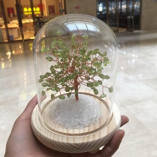 Mini Crystal natural green peridot quartz gemMoney Tree Feng Shui Wealth Home Decor Miniature Figurines Party Gift