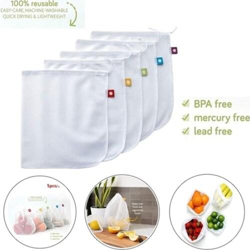 1PC Reusable Produce Mesh Bags Rope Vegetable Toys Storage Pouch Fruit & Grocery Bags Mesh Storage Bag Shopping Bag