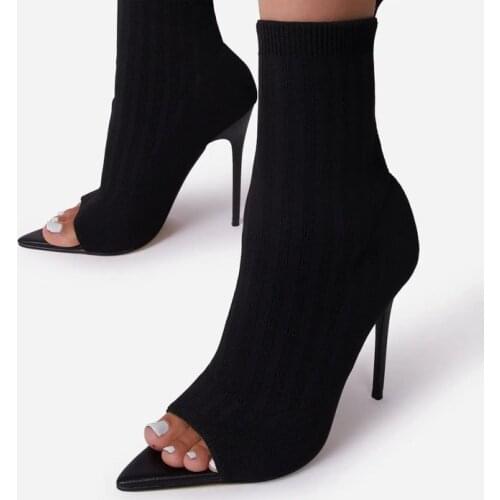 Fashion Chunky Heels Chelsea Boot Newest 2021 Autumn Casual Low Chunky Heels Ankle Boots Lady Pointed Toe Sock Shoes Pumps