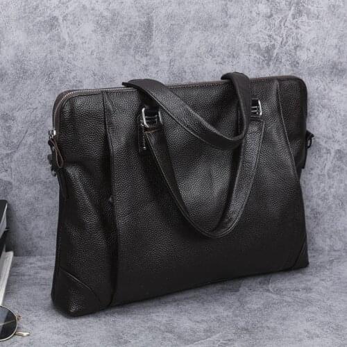 Natural cowskin mens bag briefcase handbag horizontal business laptop bags casual genuine leather mens shoulder messenger bag