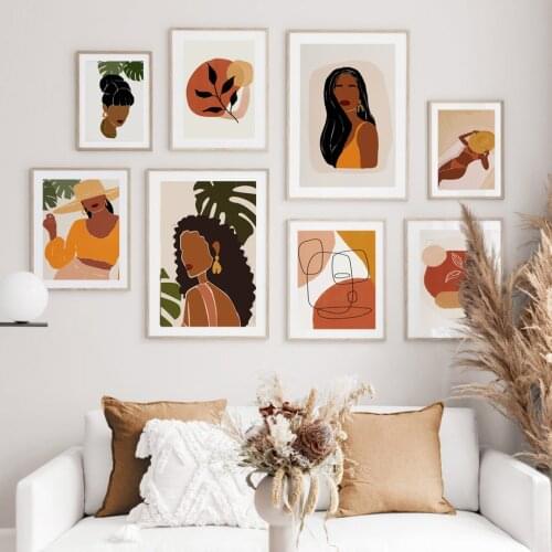 Wall Art Canvas Painting Abstract Line Girl Plant Illustration Nordic Posters And Prints Wall Pictures For Living Room Decor