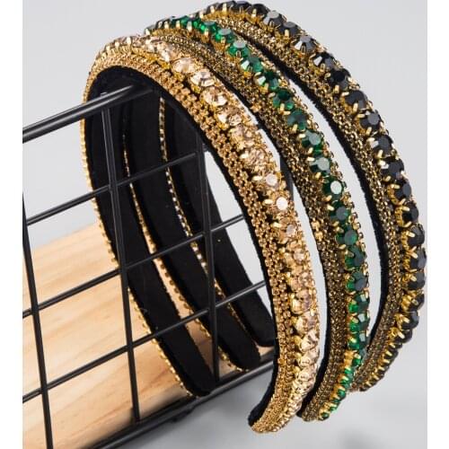 New Fashion Baroque Hairbands Simple Full Rhinestone Headband for Girls Solid Crystal Hair Hoop Lady Bezel for Hair Accessories