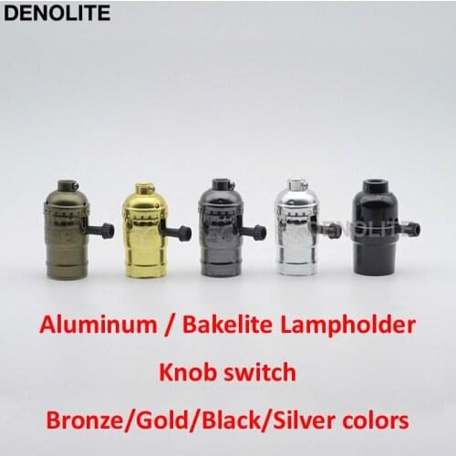 Wholesales 10PCS Vintage Lampholder With Knob Switch Max250V 250W Gold Silver Black Bronze Aluminum Lampholder Bakelite Socket