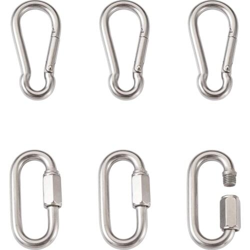Pandahall 6Pcs 2 Styles Stainless Steel Rock Climbing Carabiners Screw Lock Snap Hook Buckle Carabiner Clip Keychain Clasps