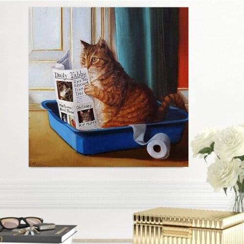 Cartoon Cat is Reading Posters and Prints Wall Art Funny Canvas Painting Nursery Art Wall Pictures Kids Room Decor