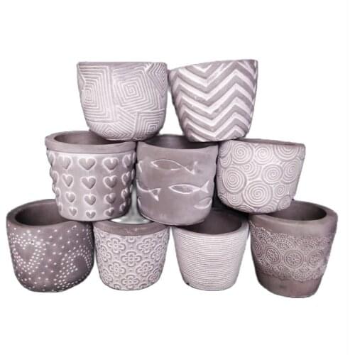 Various Small Handmade Cement Flowerpot Silicone Molds Round Square Stone Style Gardening Concrete Pot Mold