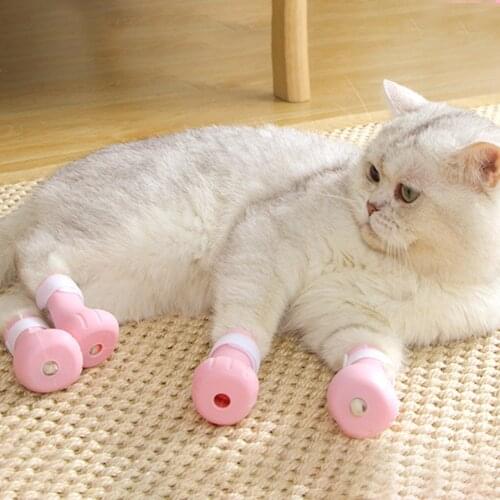 4Pcs Adjustable Pet Cat Paw Protector Boots For Bath Washing Soft Silicone Anti-Scratch Cat Shoes Cat Paw Cover Foot Cover