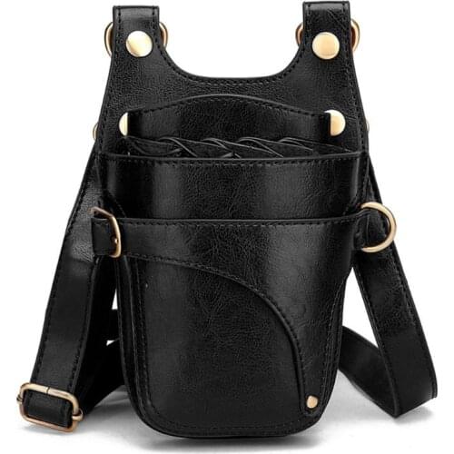 Hair Stylist Pocket Hairdressing Tool PU Leather Pouch Scissors Bag with Strap