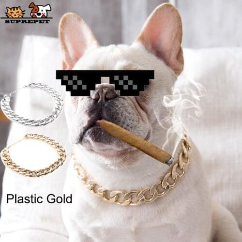 SUPREPET Pet Cat Dog Collar Dog Funny Cool Collar for Pitbull Golden Silver Dog Necklace Pitbull Chain Collar Plastic Dog Chain