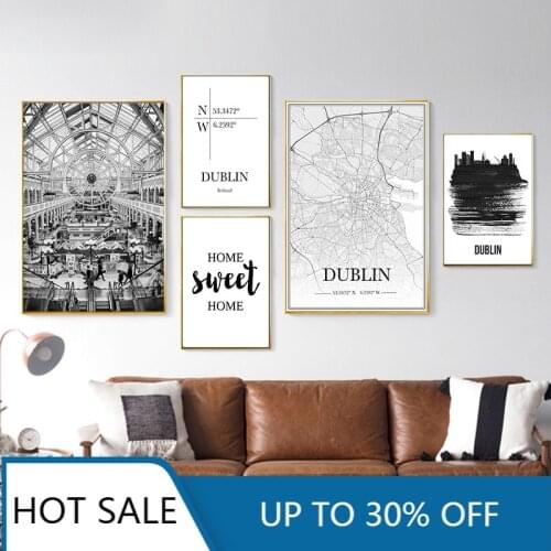 Vintage Ireland Dublin Train Station City Map Classic Wall Art Canvas Painting Posters Prints Maps Kraft Coated Home Decoration