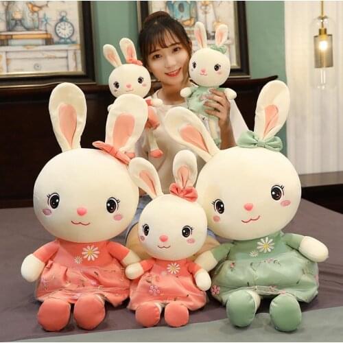 Embroidered Daisy Skirt Rabbit Plush Toy Soft Stuffed Cartoon Animal Bunny Doll Baby Accompany Toys Girlfriend Birthday Gifts
