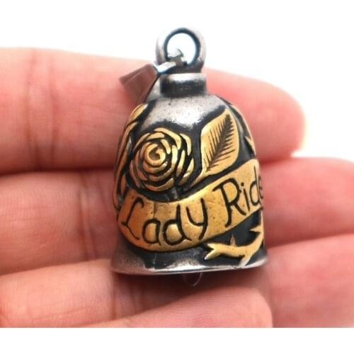 Unisex High Quality Metal Cool Lady Rider Rose Carving Vintage Bell Pendant Necklace