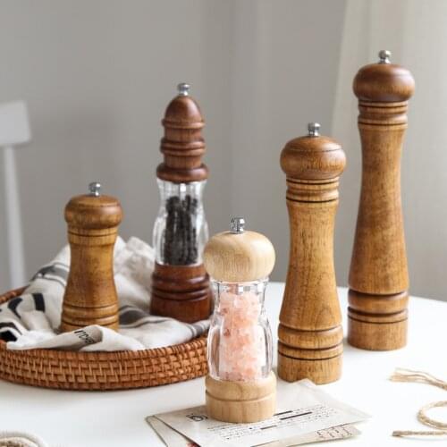 5 8 10 salt and pepper shakers herb grinders Solid Wood Spice black pepper grinder grain mill with Adjustable Ceramic Grinding