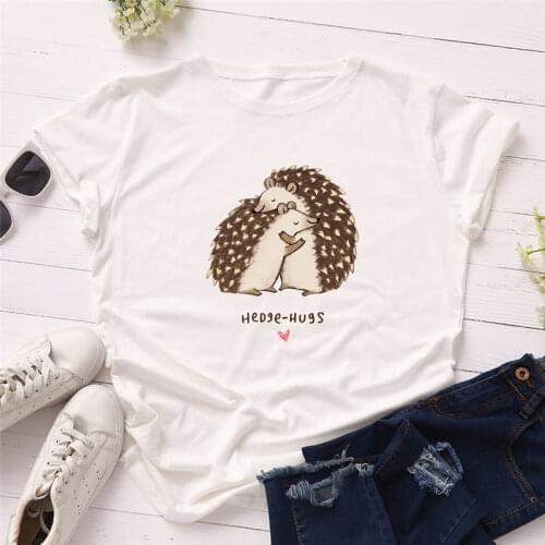 Women T-shirt Cute Hedgehog Cartoon Printed Casual Female Top Summer T shirt Thin Section Tees Clothing