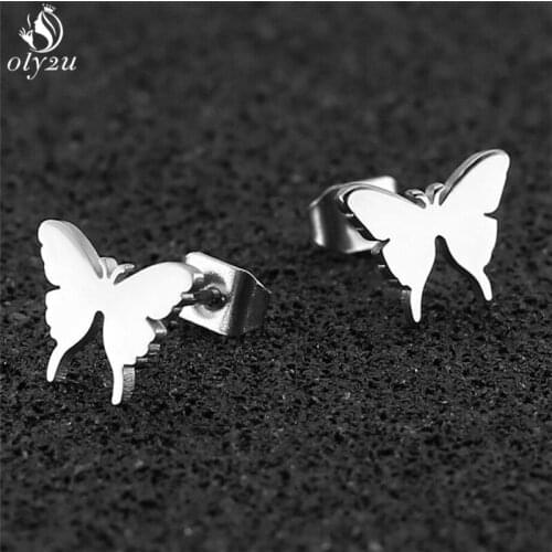 Oly2u New Stainless Steel Butterfly Stud Earrings for Women Cute Animal Earing Girls Bridesmaid Fashion Jewelry Gift brincos