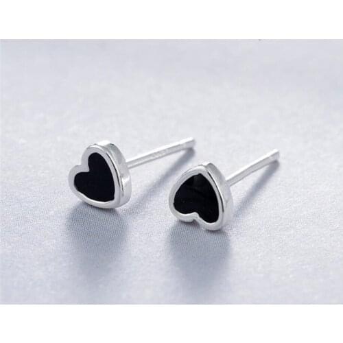 Sole Memory Geometry Black Drop Glaze Heart Sweet Romantic 925 Sterling Silver Fashion Female Stud Earrings SEA550