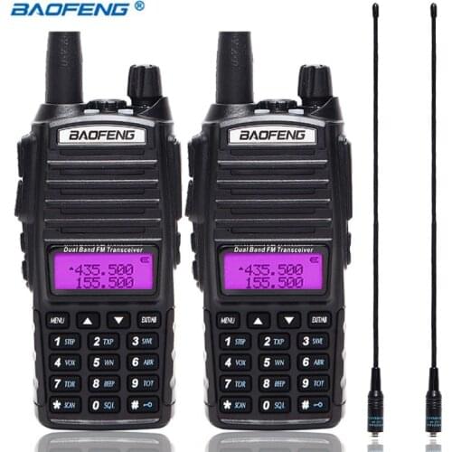 2PCS BaoFeng UV-82 5W Walkie Talkie Dual Band VHF/UHF Two Way Radio Double PTT Portable Radio Amateur Radio+Two NA-771 Antenna