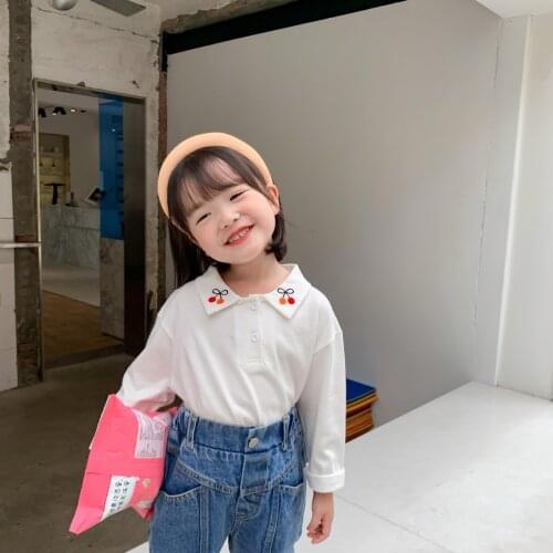 2020 Baby Girls Shirts Fashion Cherry Embroidered Long Sleeve Cotton Kids Shirt For Girls Girl Child Tops Autumn New
