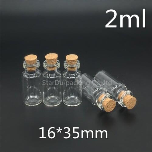 50pcs 2ml 16*35mm Clear Mini Glass Bottle with Cork, 2cc Small Sample Vials, Glass Cork Bottle,Glass Container