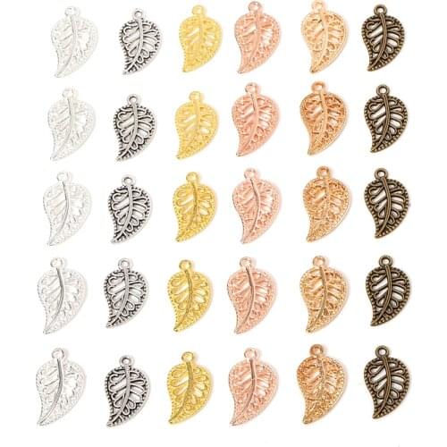50pcs/lot 9x17mm Metal Small Leaves Filigree Crafts Charm Pendant Diy Bracelet Accessories For Handmade Jewelry Making Findings