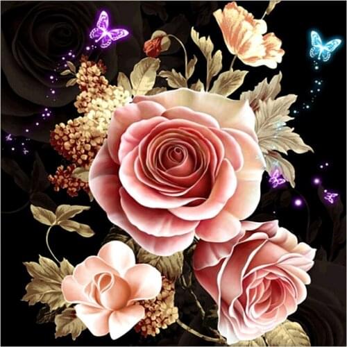 5D DIY Full Round Diamond Painting Roses & Orchids Cross Stitch 3D Embroidery Butterfly Rhinestone Mosaic Home Decor Gift Y1420