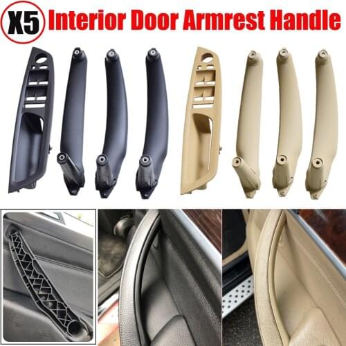Beige High Leather Car Front Rear / Left Right Interior Door Handle Inner Panel Pull Trim Cover For BMW E70 E71 X5 X6 07-13