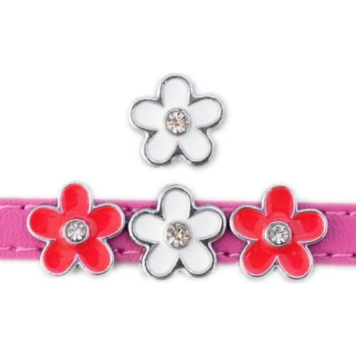 8mm Hole Crystal Red White Flower Slide Charms Enamel Beads DIY Accessories Handmade Jewelry For Bracelets Key Chains Pet Collar