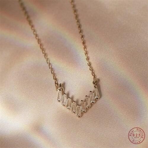 925 Sterling Silver Exquisite V-shaped Pendant 14k Gold Clavicle Chain Necklace Women Cold Noble Wedding Jewelry Girlfriend Gift