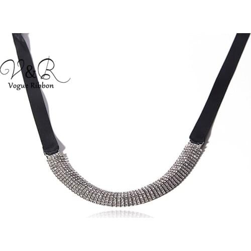 Imitation Rhodium Plated Chocker Cuban Chain Necklace Shiny Cup Chain With Black Ribbon 2019 Simple Fashion Jewelry For Party