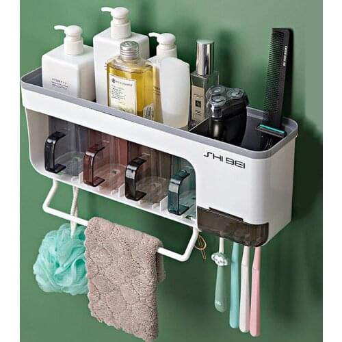 GURET Strong Bearing Toothbrush Holder Quick-Drying Storage Rack Toothpaste Squeezer Dispenser Home Toilet Bathroom Accessories