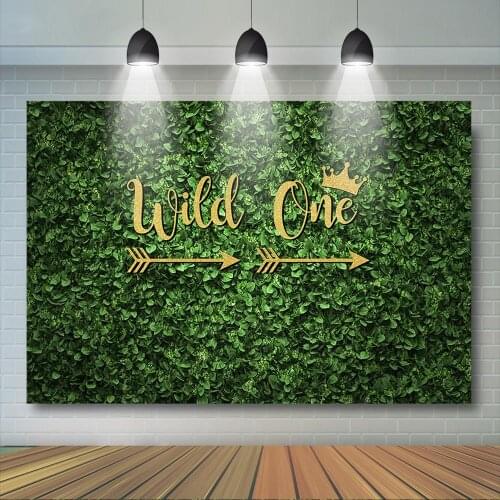 Wild One 1st Birthday Backdrop Green Leaves Golden Crown Wild One Photography Background Baby First Birthday Party Decorations