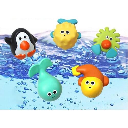 Hot jolly baby 9cm 5 pcs/bag plastic bath toys pull water swim doll children soft water toys penguin education gifts kids