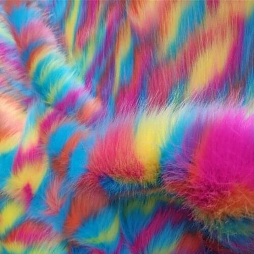 Artificial Plush Faux Fur Rainbow Color Camouflage Long Pile Fabric For Coat Bag Shoes Home Textile Clothes Toy Crafts Sewing
