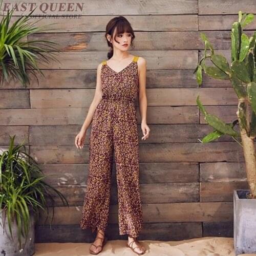 Jumpsuits for women 2018 summer boho bohemian wide leg floral print bowtie streetwear spagetti vest backless sexy A A3762 Y a