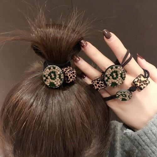 Korean Leopard Disc Full Bit Rope Rubber Band High Elastic Bow Hair Ring Loose Drill Hoop Circle Braid Crystal Hair Accessories