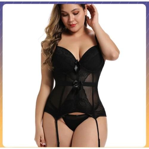 Corset Corselet Sexy Lace Lingerie Women Hollow Out Corsages Overbust Black Tops Bustier Plus Size Belly Slimming Sheath S-6XL