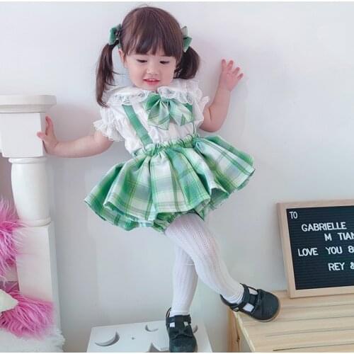 Baby Girl Skirt Suit 2021 Children Summer Clothes Kids Green Strap Skirt+Bow 2 Pieces Toddler Tutu Skirt Birthday Party Clothes